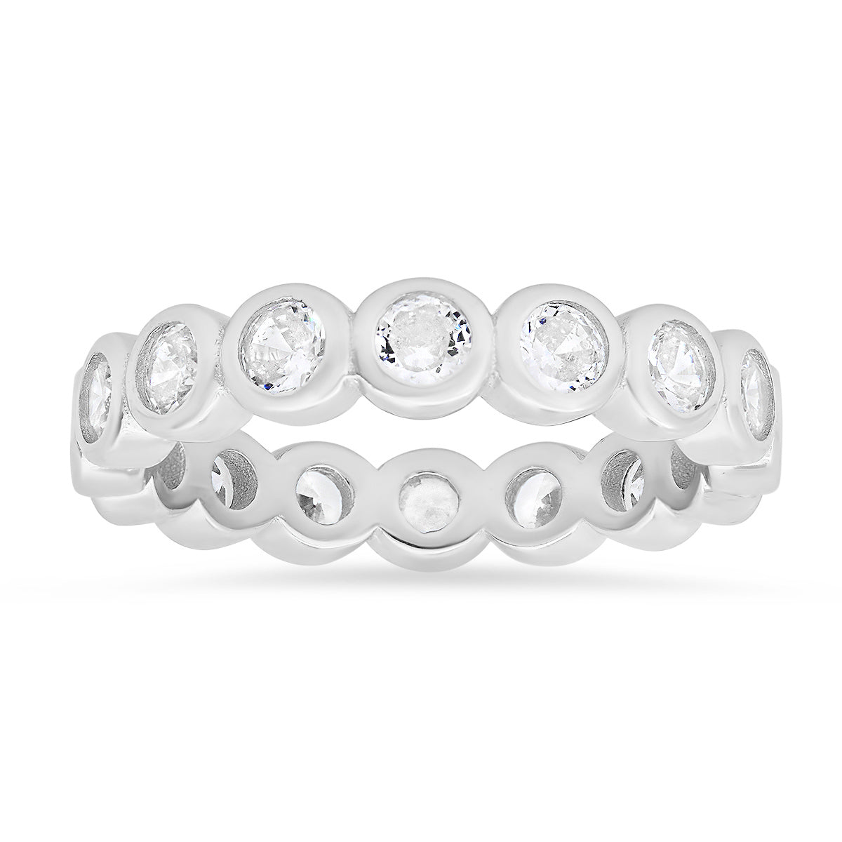 Sterling Silver Bezel-set Diamond CZ Eternity Band Ring