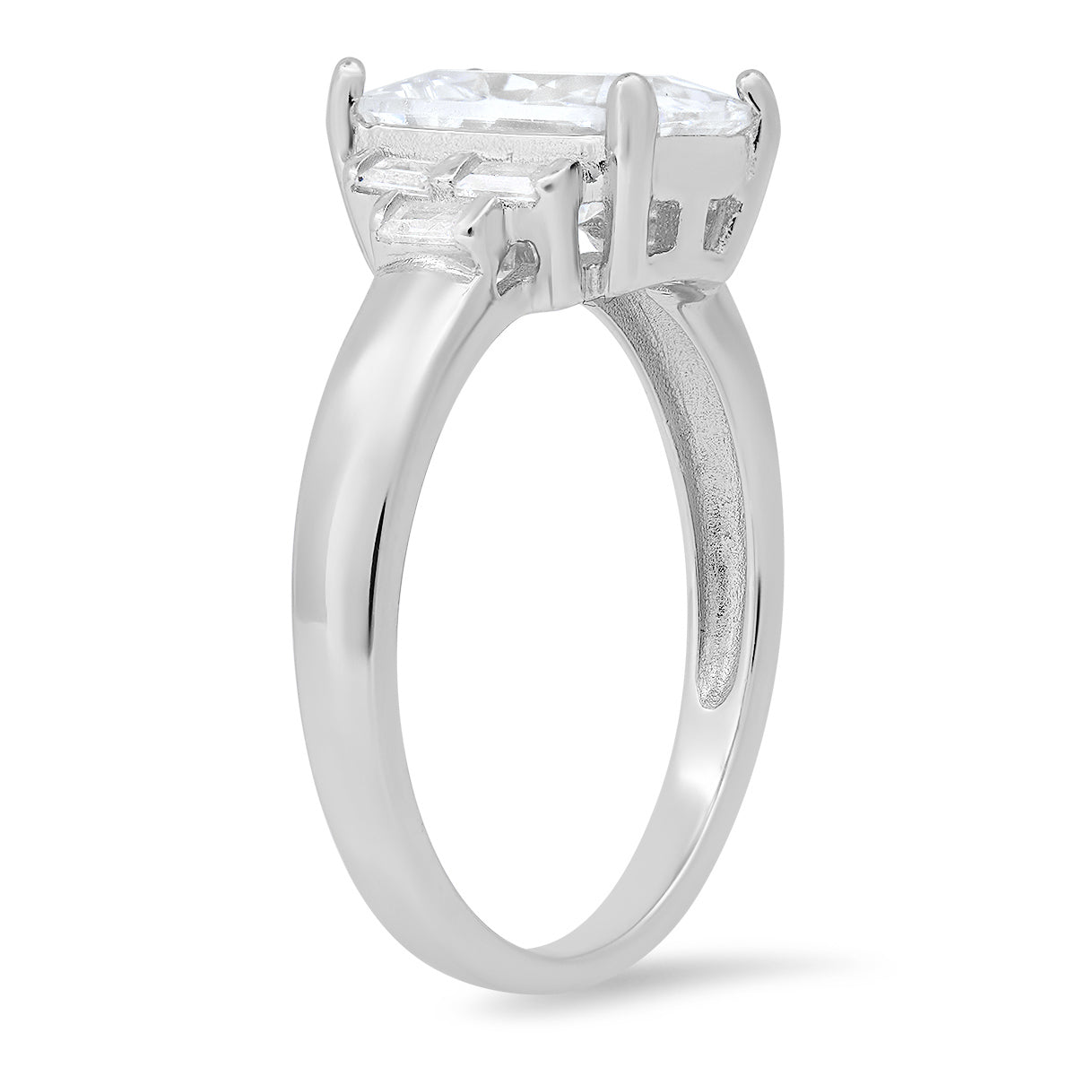 Sterling Silver Emerald-cut Diamond CZ Ring
