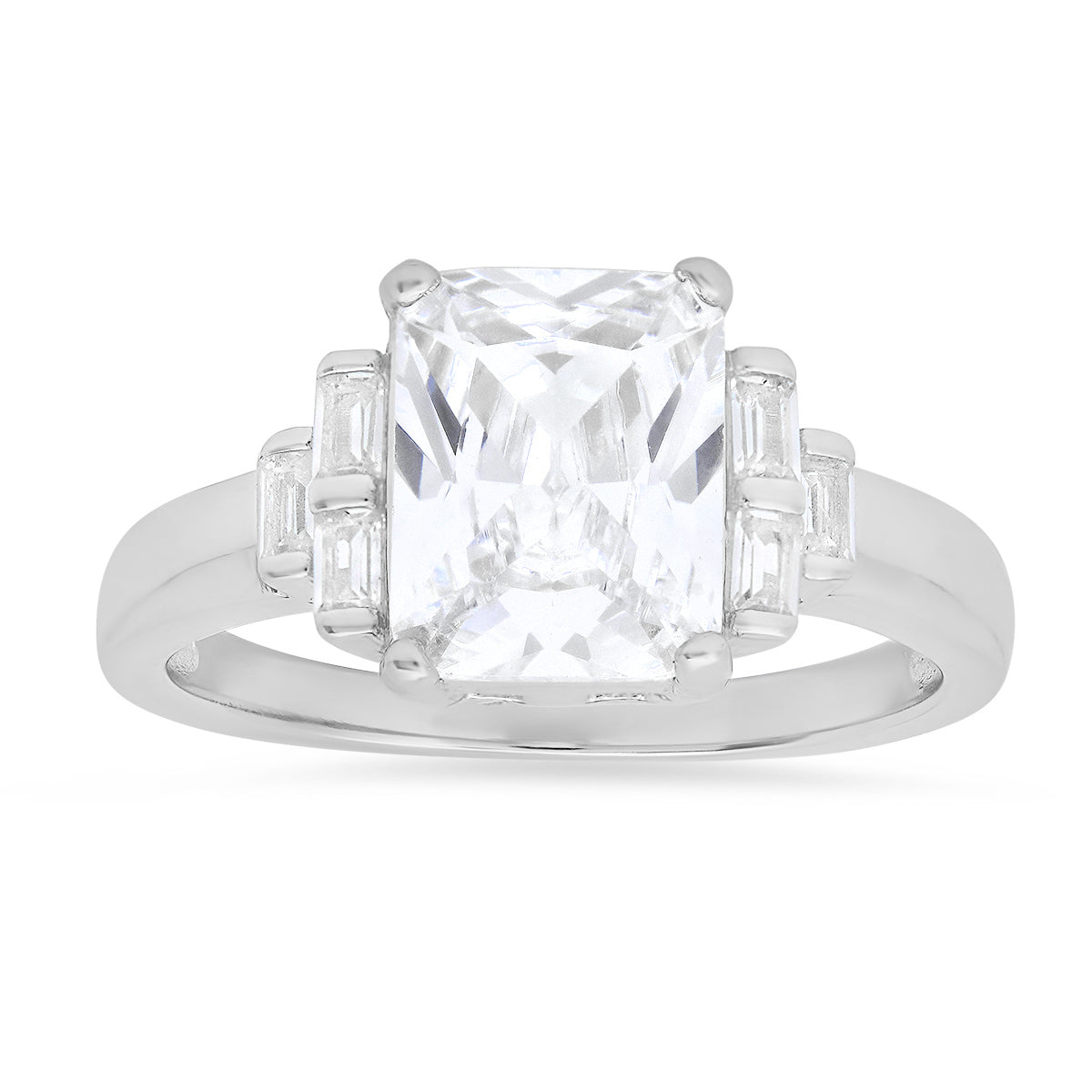 Sterling Silver Emerald-cut Diamond CZ Ring