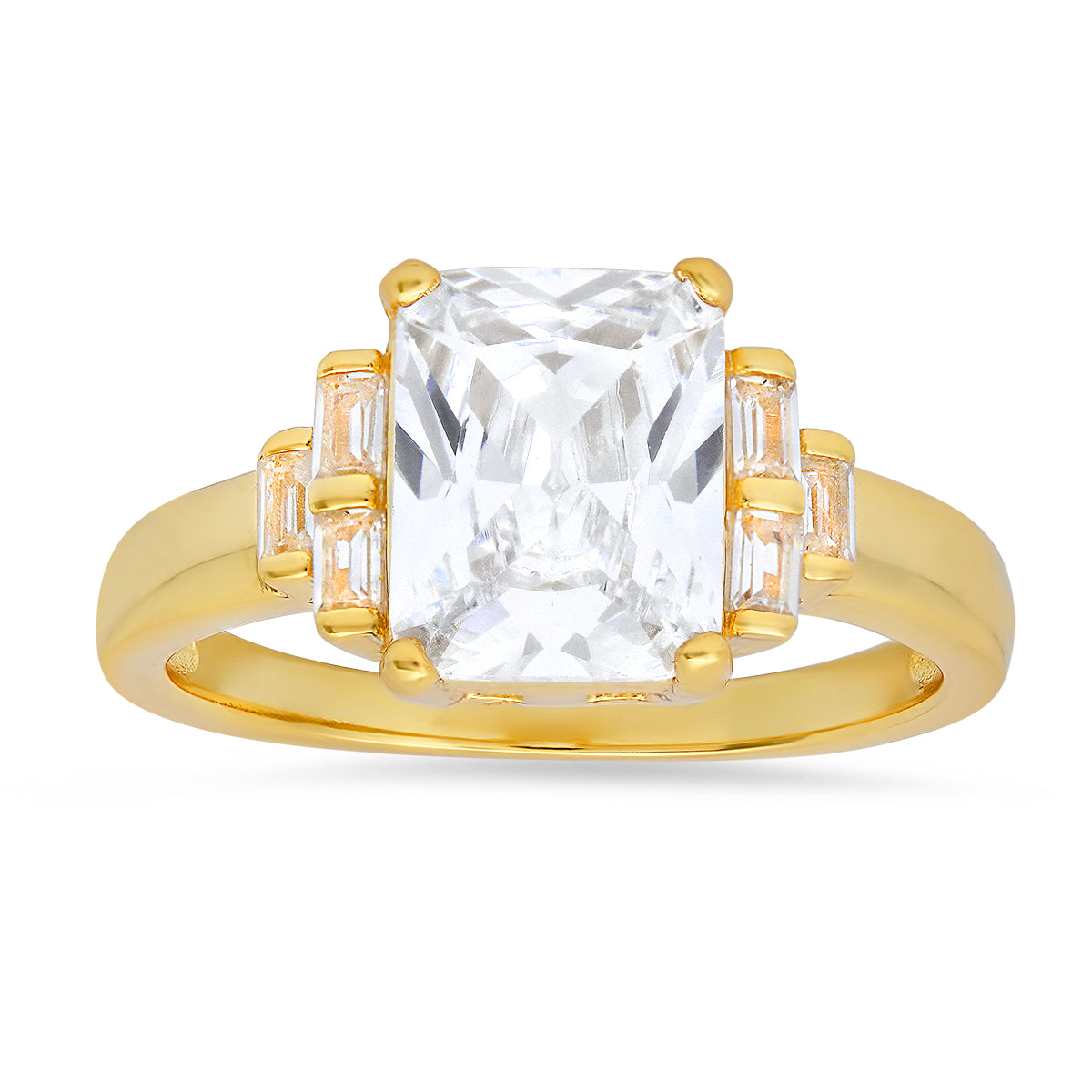 Sterling Silver Emerald-cut Diamond CZ Ring