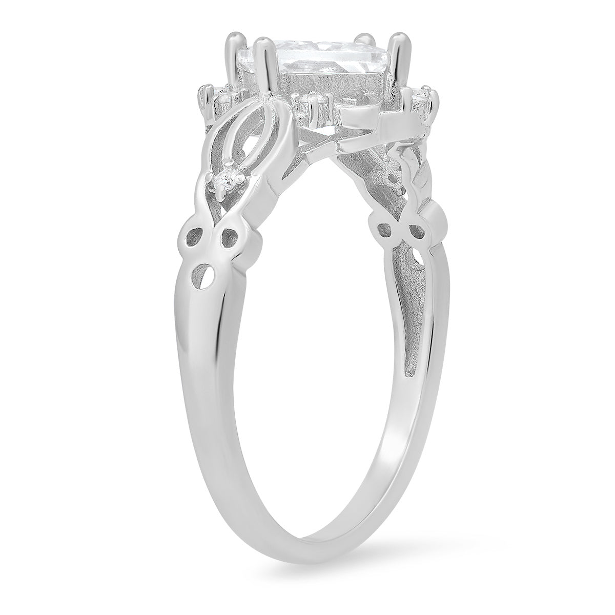 Sterling Silver Princess-cut Diamond CZ Filigree Ring