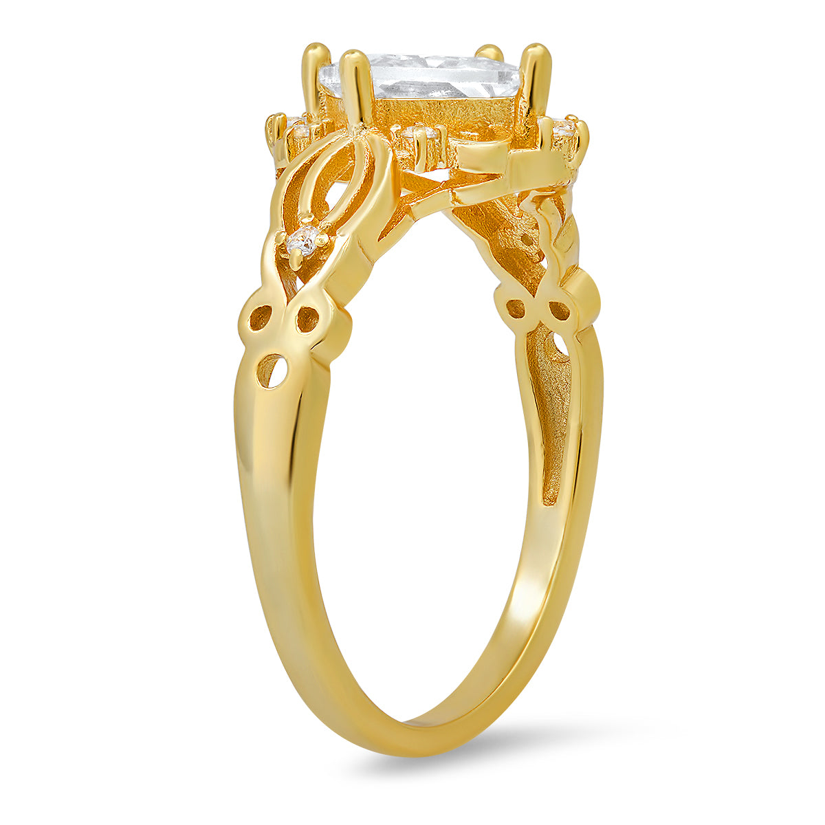 Sterling Silver Princess-cut Diamond CZ Filigree Ring