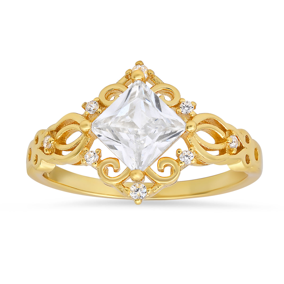Sterling Silver Princess-cut Diamond CZ Filigree Ring