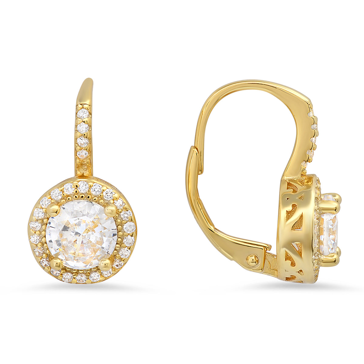 Sterling Silver Diamond Halo Leverback Earrings