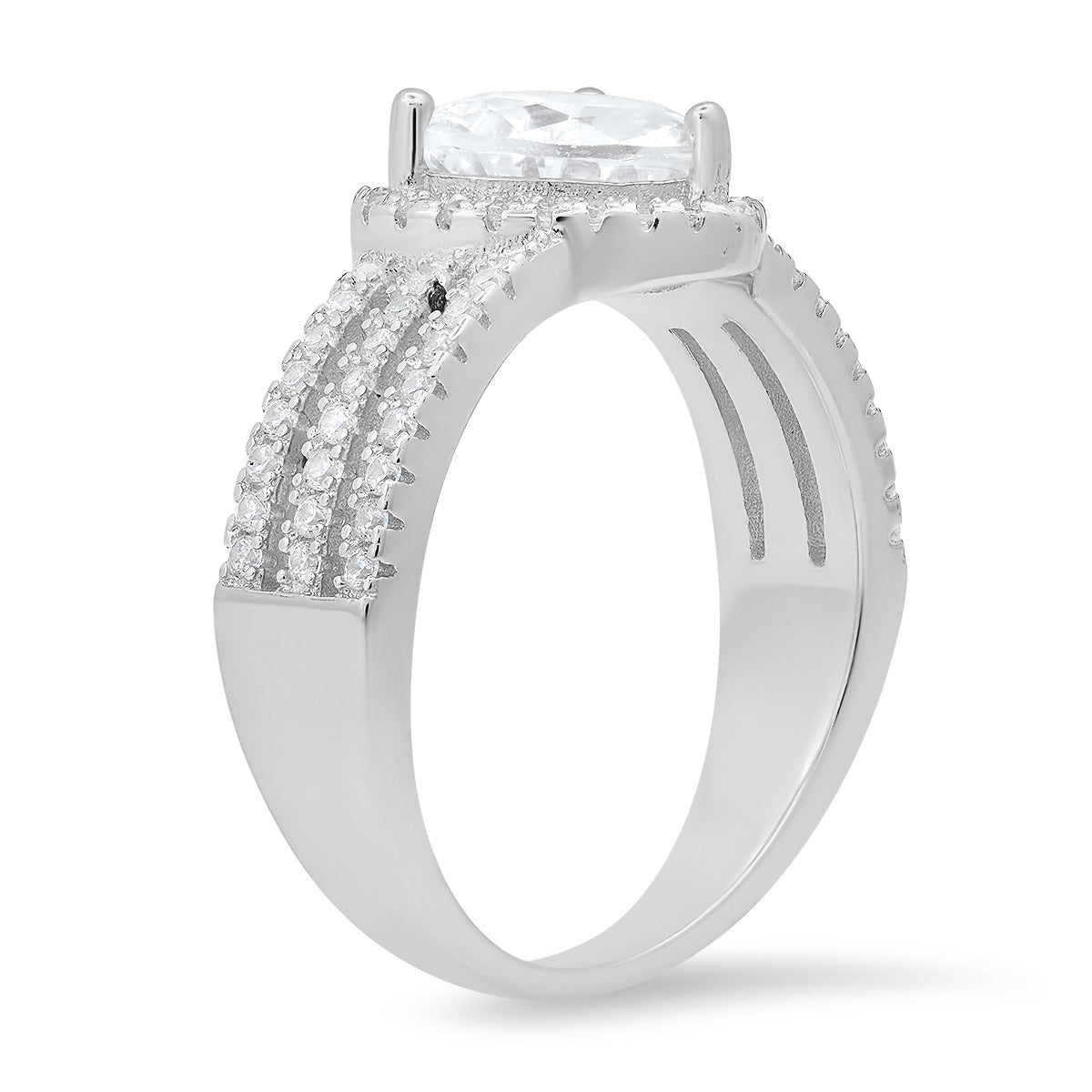 Sterling Silver Heart-cut Diamond CZ Halo Ring