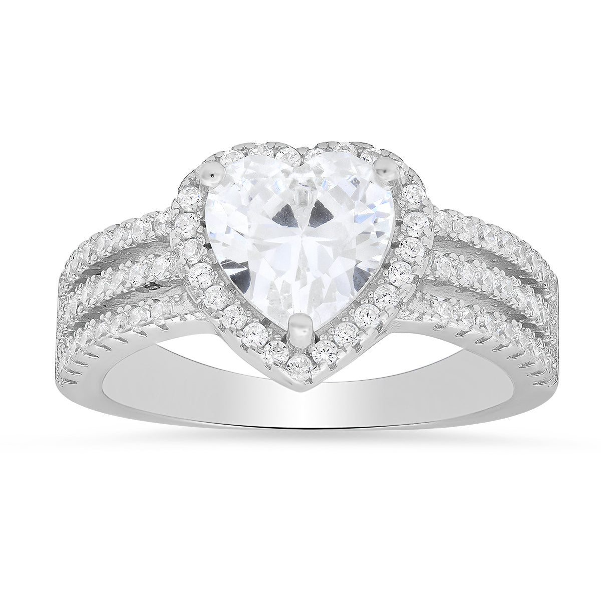 Sterling Silver Heart-cut Diamond CZ Halo Ring