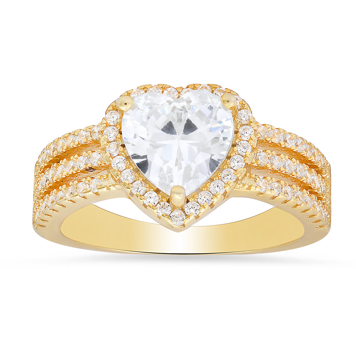 Sterling Silver Heart-cut Diamond CZ Halo Ring