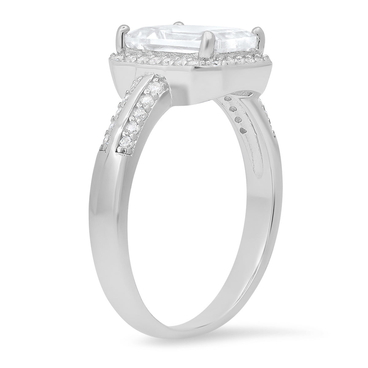 Sterling Silver Emerald-cut Diamond CZ Halo Ring