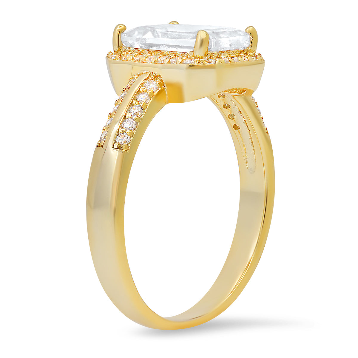 Sterling Silver Emerald-cut Diamond CZ Halo Ring
