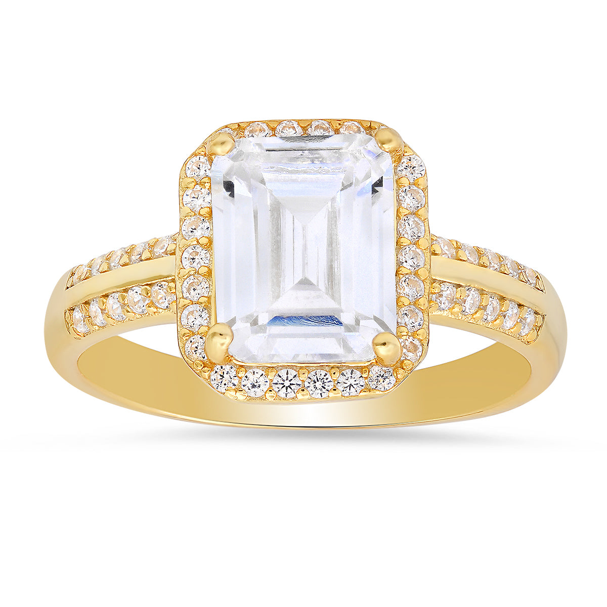 Sterling Silver Emerald-cut Diamond CZ Halo Ring