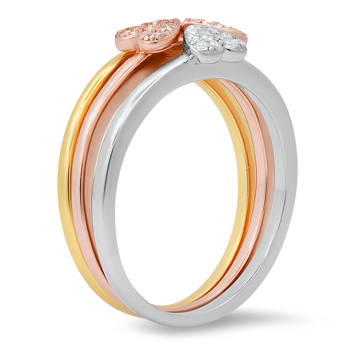 Sterling Silver Tri-Color 3pc Stackable Heart Ring Set