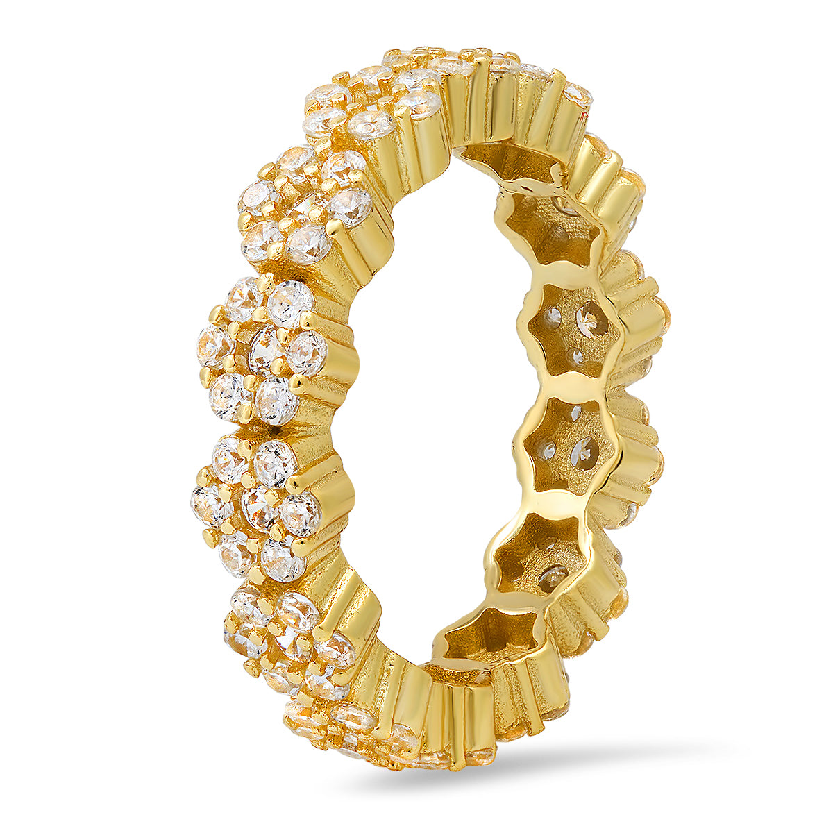 Sterling Silver Diamond CZ Floral Eternity Band Ring