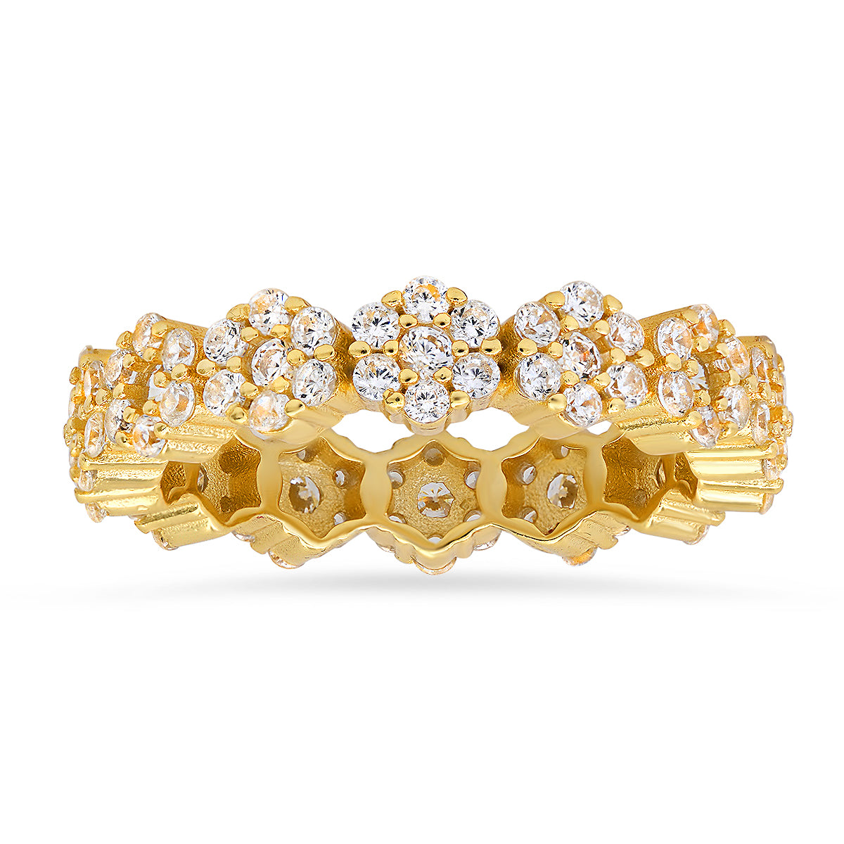 Sterling Silver Diamond CZ Floral Eternity Band Ring