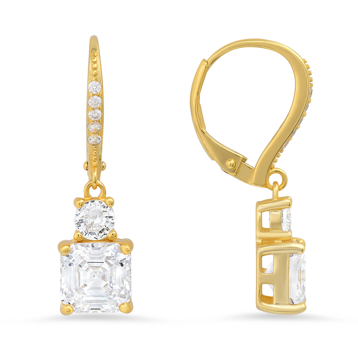 Sterling Silver Asscher-cut Dangling Diamond Earrings