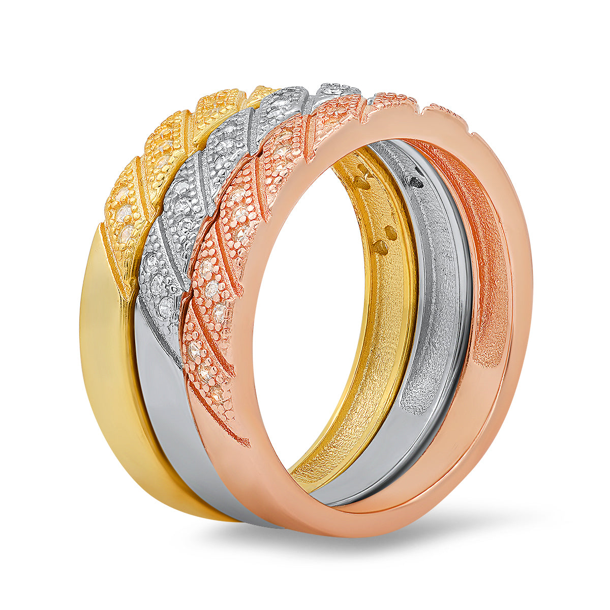 Sterling Silver Tri-Color CZ 3pc Stackable Ring Set