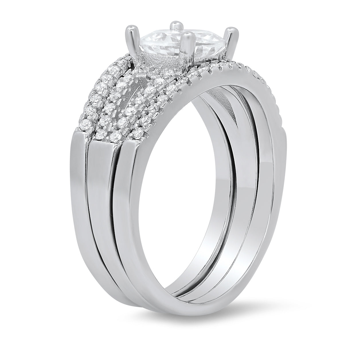 Sterling Silver Round-cut 3pc Stackable CZ Ring Set