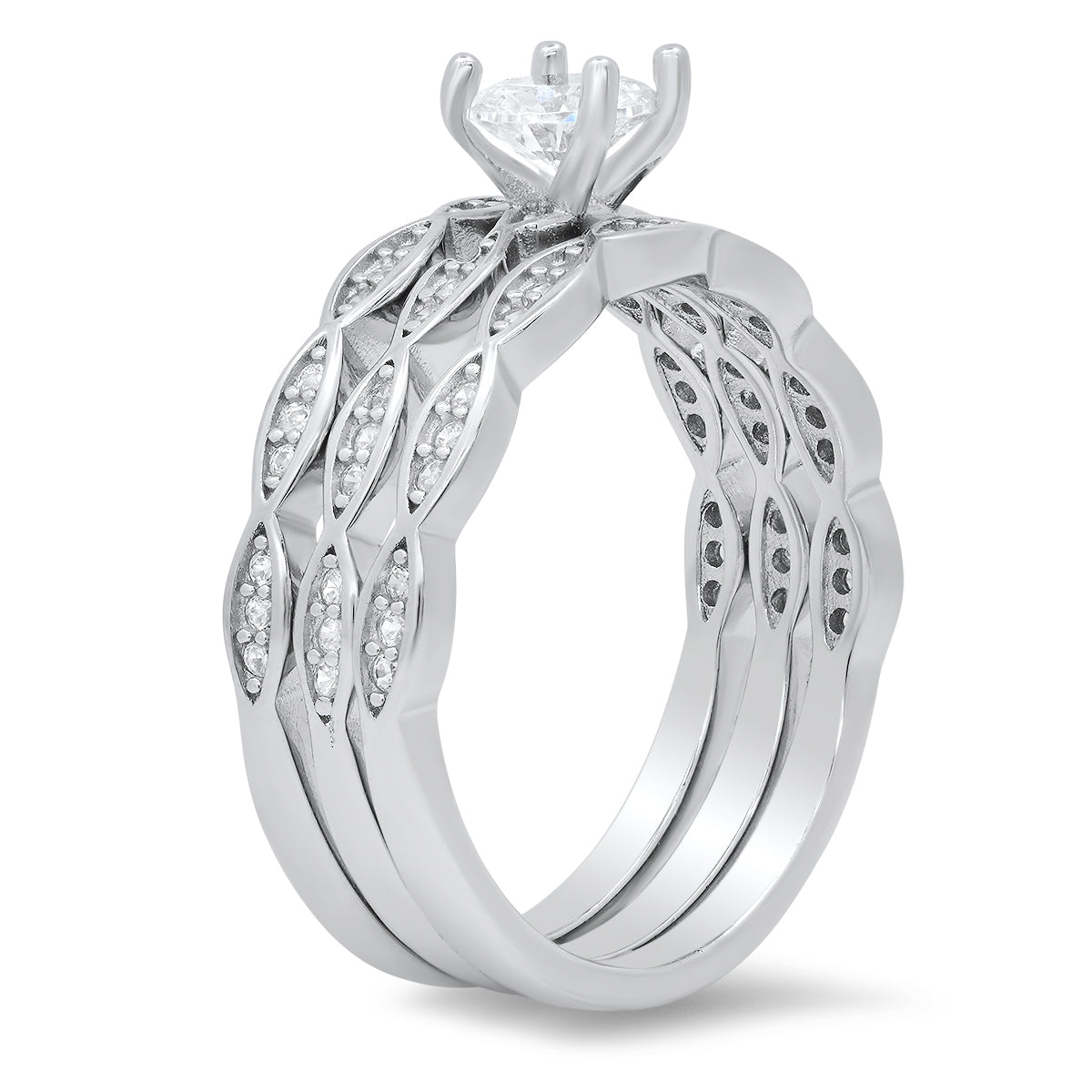 Sterling Silver Round-cut 3pc Stackable CZ Ring Set