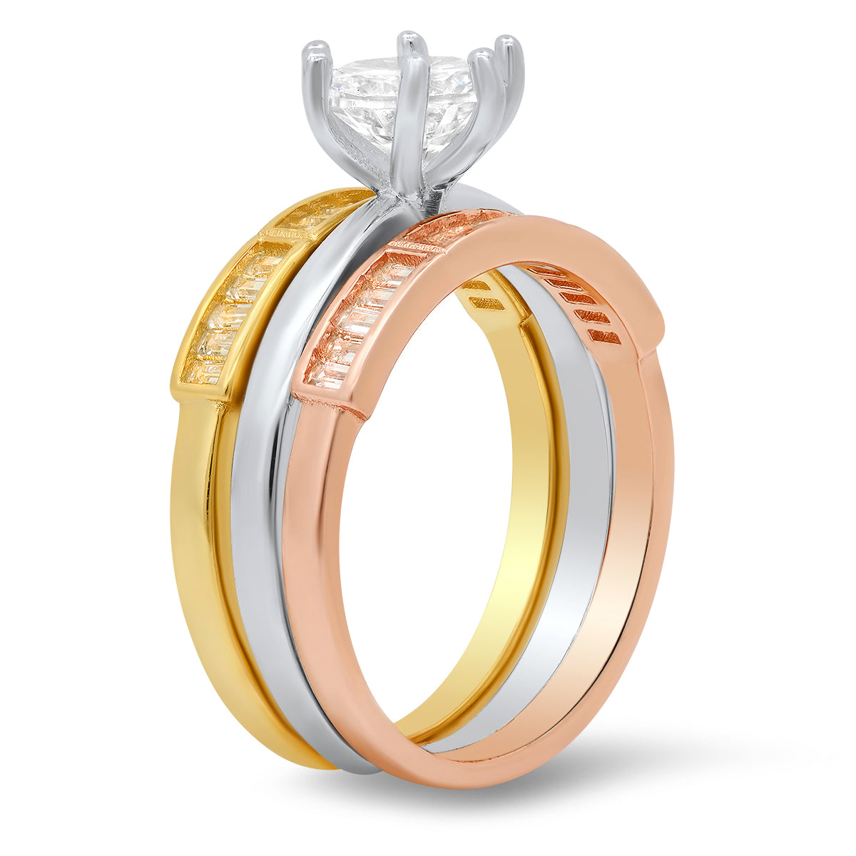 Sterling Silver Tri-Color 3pc Stackable CZ Ring Set