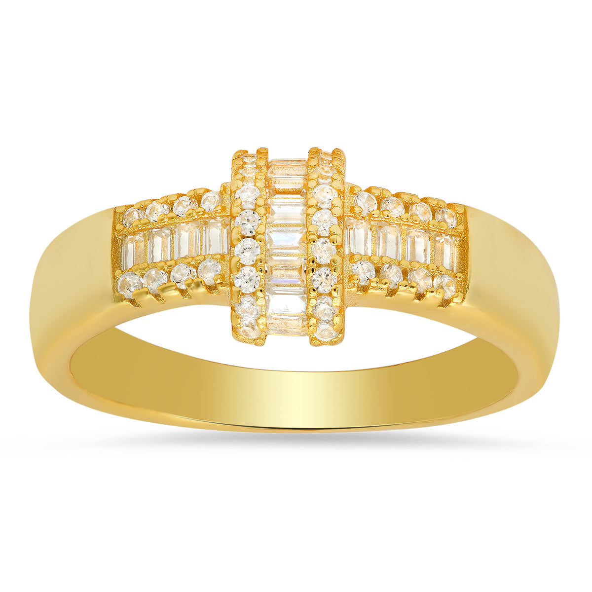 Yellow Gold Over Silver Baguette Twist CZ Ring