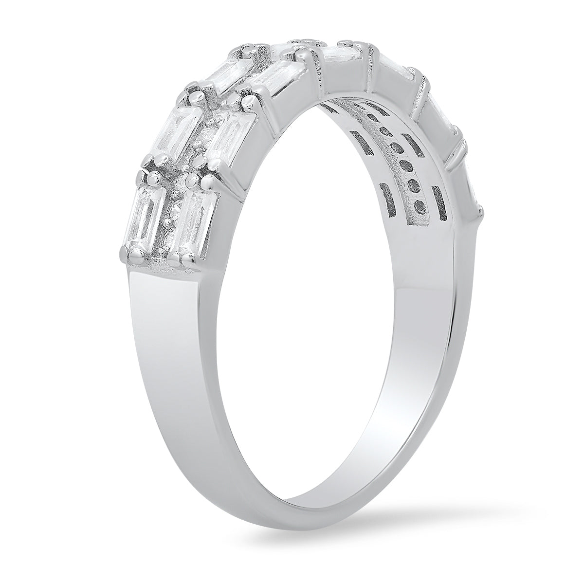 Sterling Silver Baguette-cut Diamond Band Ring