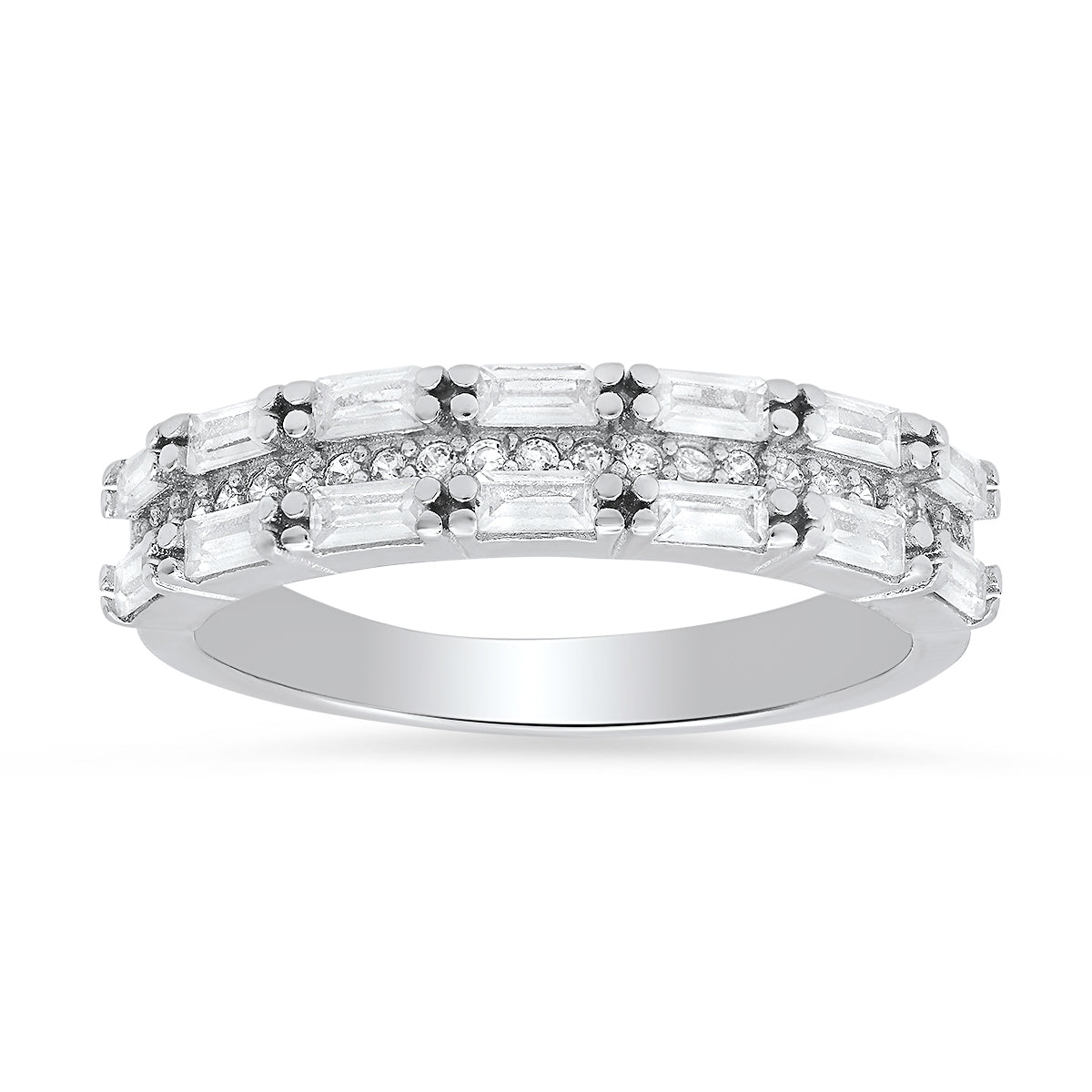 Sterling Silver Baguette-cut Diamond Band Ring