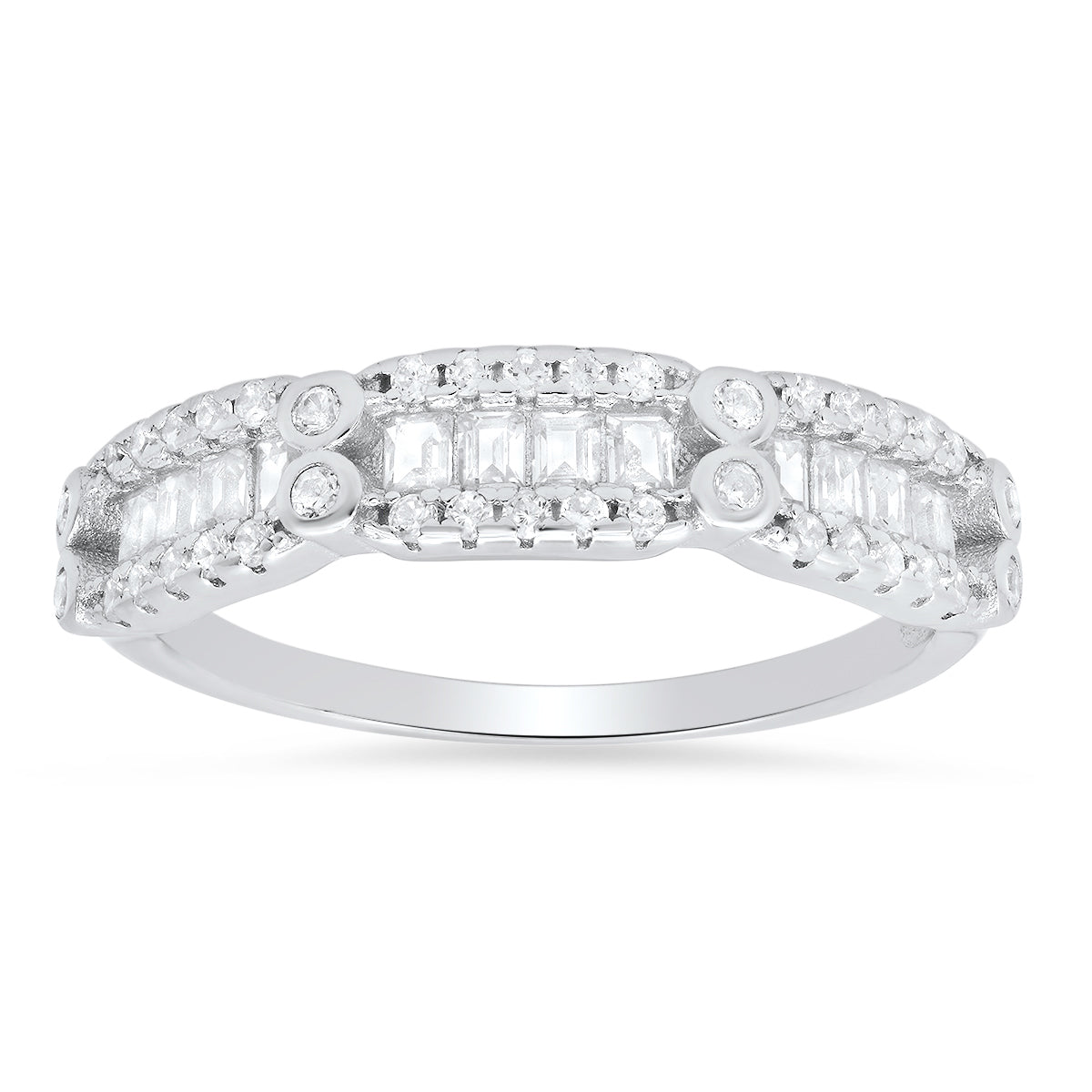 Sterling Silver Baguette-cut CZ Band Ring