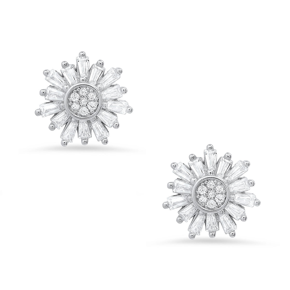 Sterling Silver Starburst CZ Stud Earrings