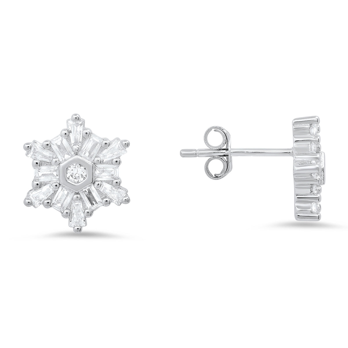 Sterling Silver Snowflake CZ Stud Earrings