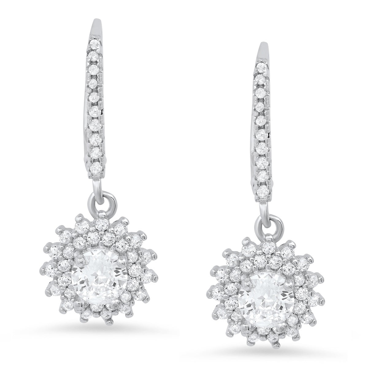 Sterling Silver Halo CZ Leverback Earrings