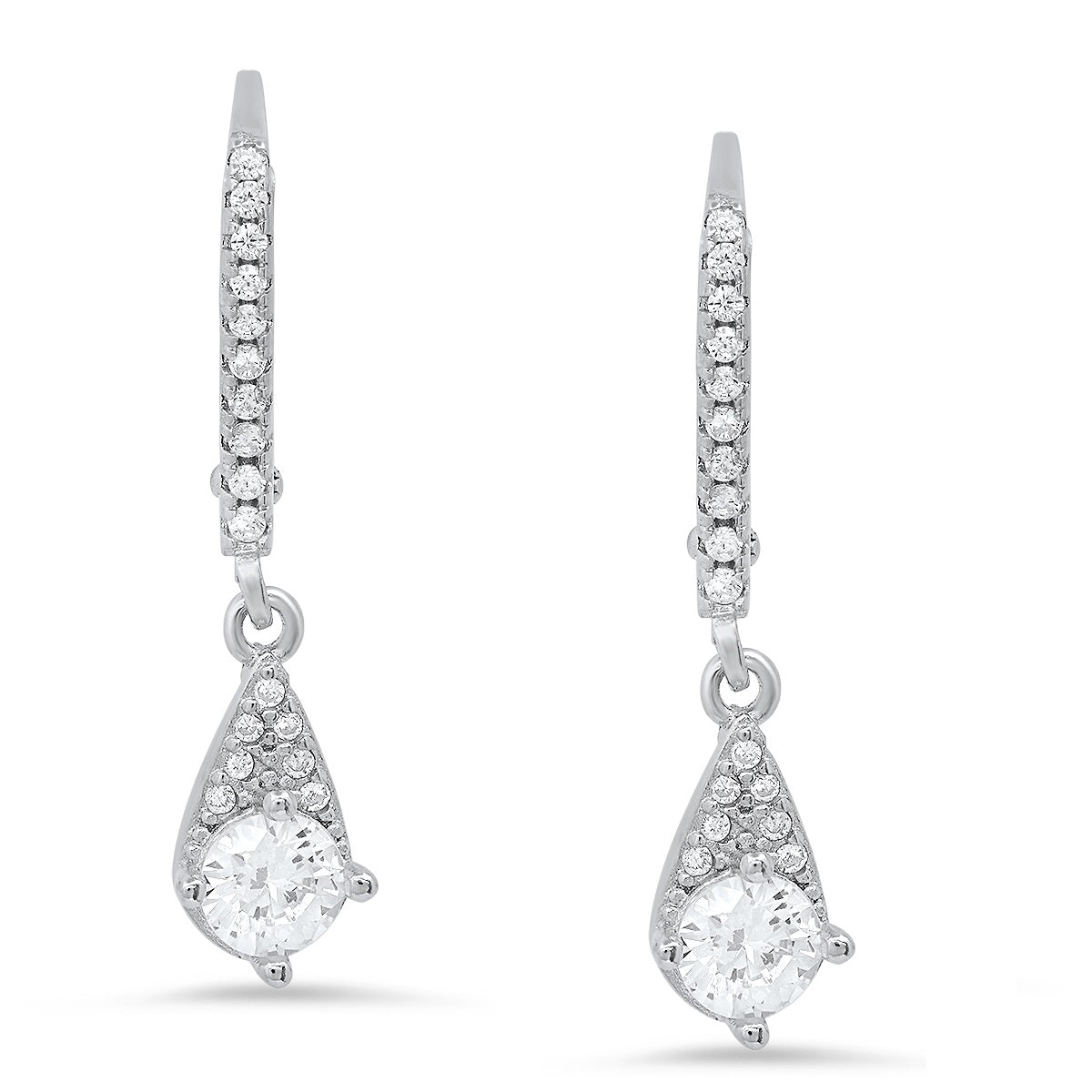 Sterling Silver Petite Round-cut CZ Leverback Earrings
