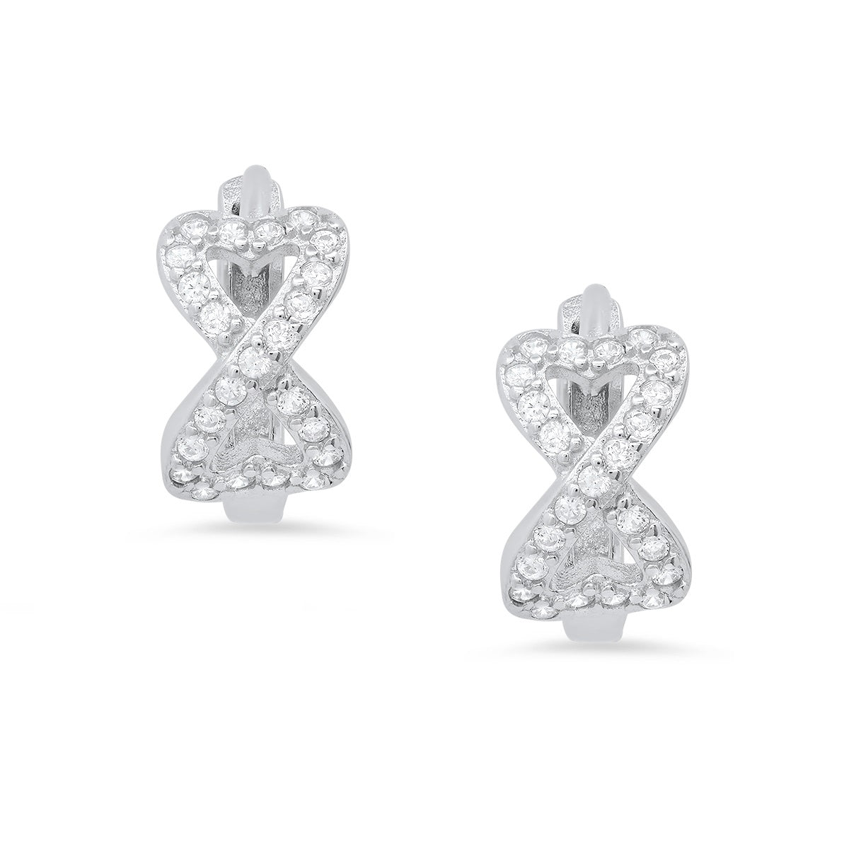Sterling Silver Petite CZ Heart Infinity Huggy Hoop Earrings
