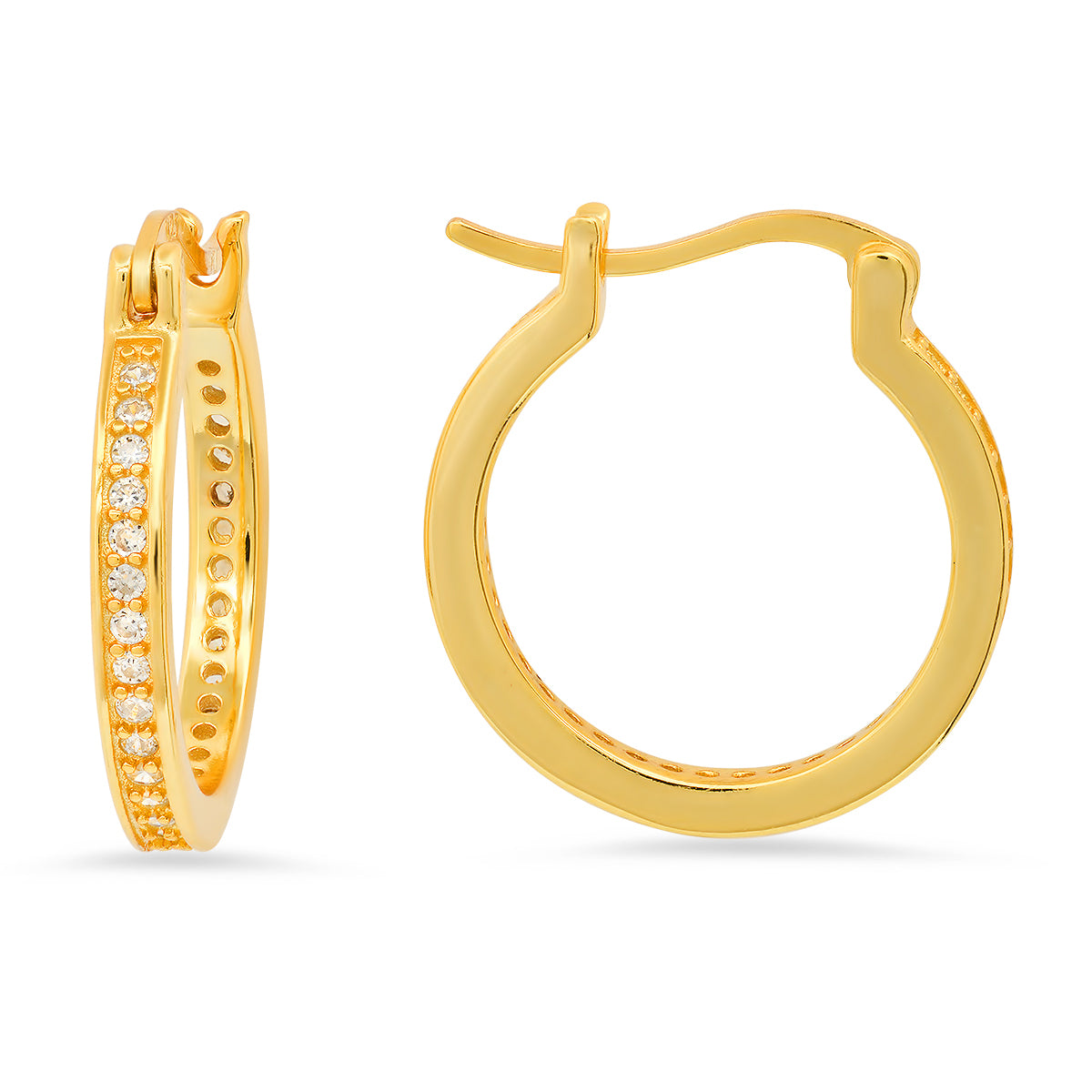 Yellow Gold Over Silver CZ Inside Out 20mm Hoop Earrings
