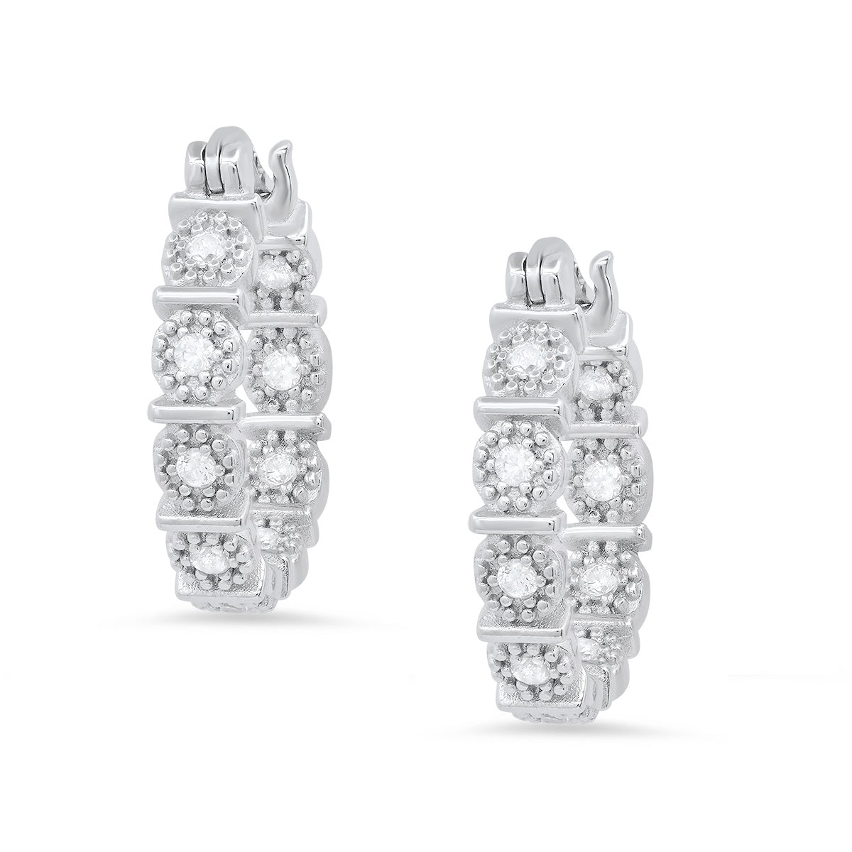 Sterling Silver Floral CZ 20mm Hoop Earrings