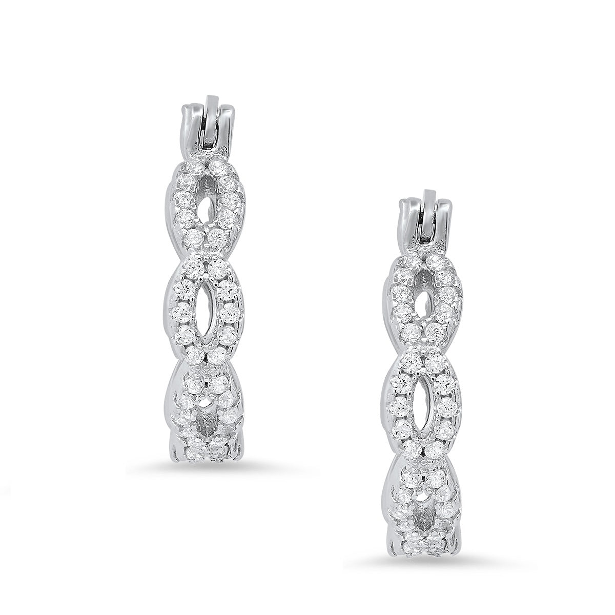 Sterling Silver Swirl CZ Hoop Earrings
