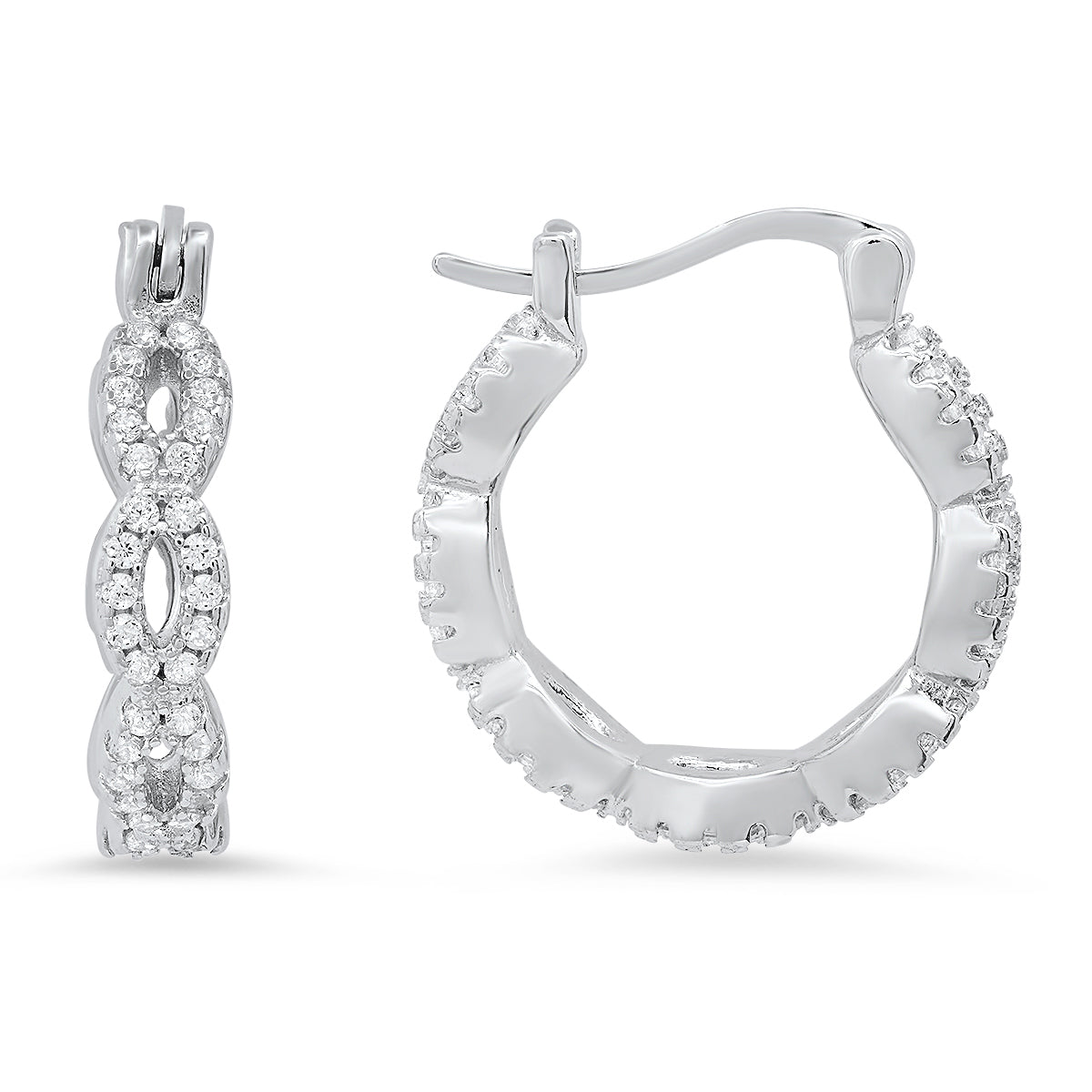Sterling Silver Swirl CZ Hoop Earrings