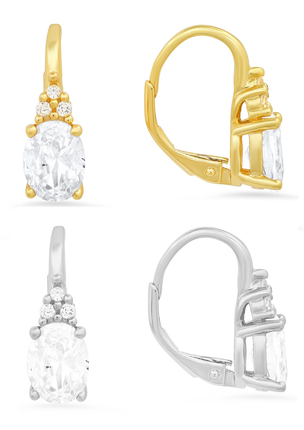 Sterling Silver CZ Leverback Earrings