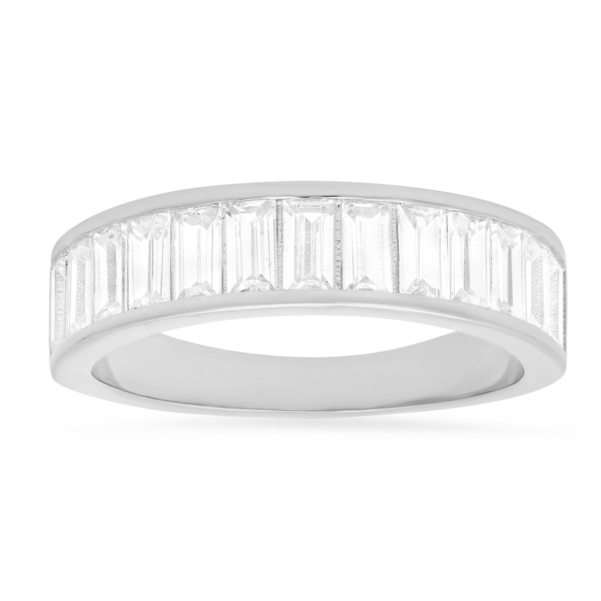 Sterling Silver Baguette-cut CZ Band Ring
