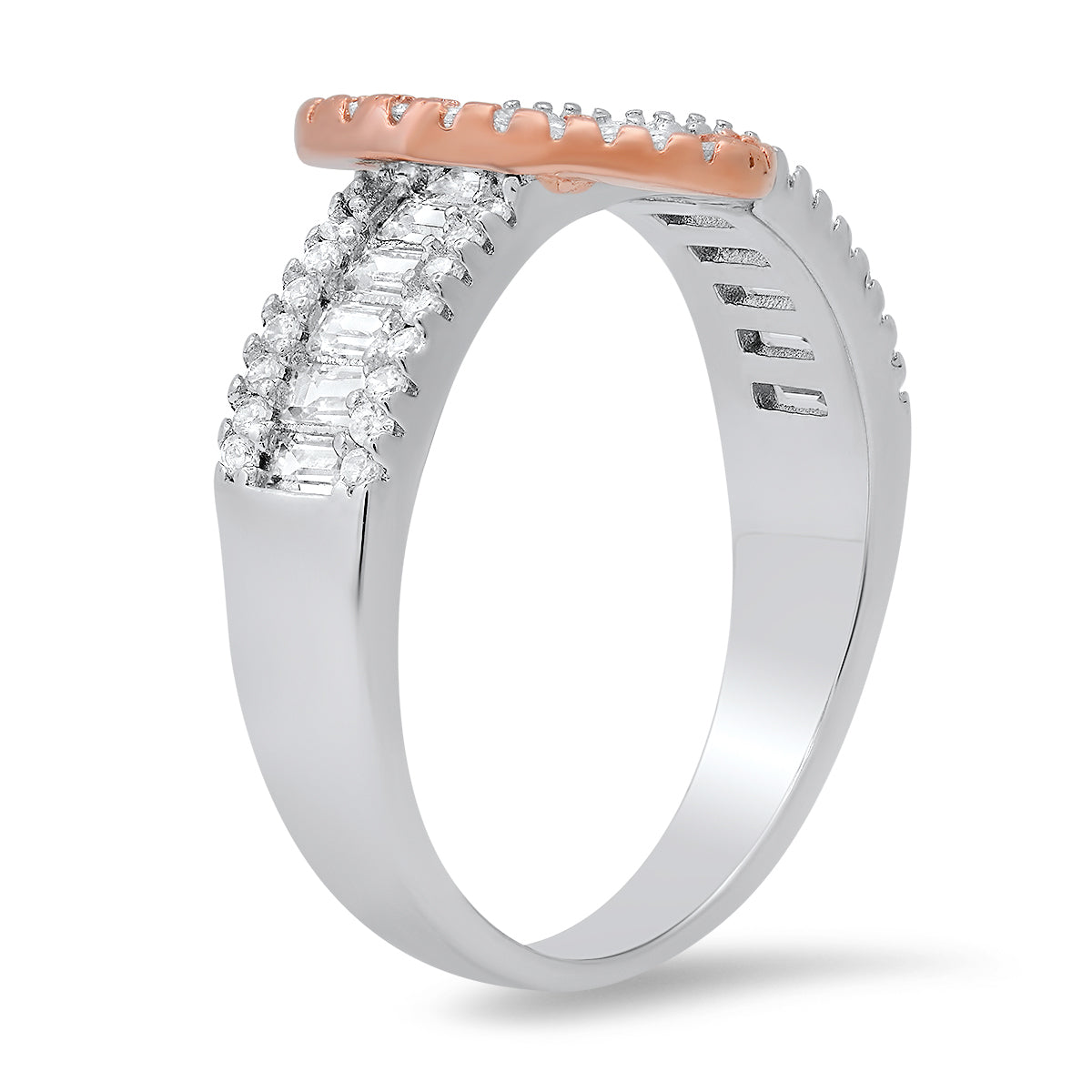 Sterling Silver Two-Tone Diamond CZ Heart Ring