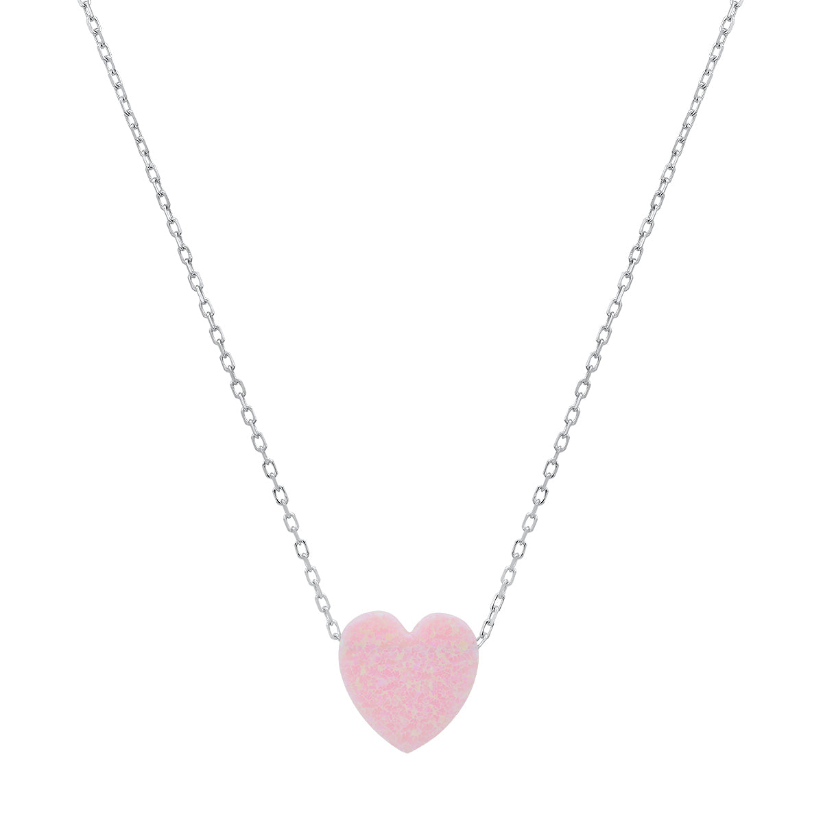 Sterling Silver Petite Opal Heart Necklace