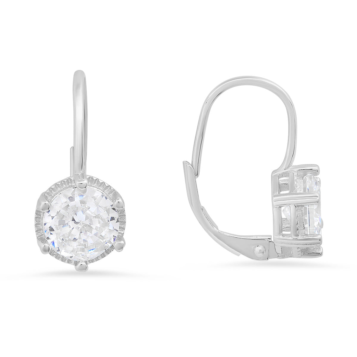 Sterling Silver Diamond Halo Leverback Earrings