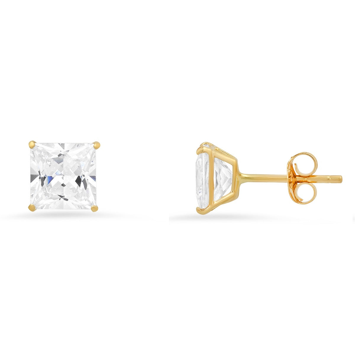 Real 10k Solid Gold 6mm Princess-cut Diamond Stud Earrings