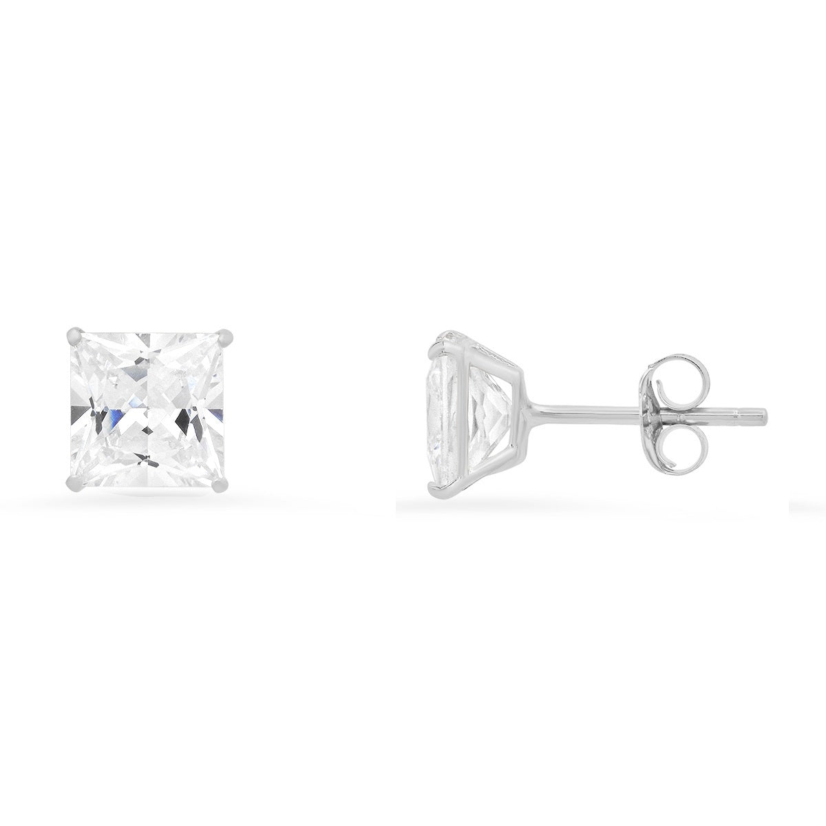 Real 10k Solid Gold 6mm Princess-cut Diamond Stud Earrings