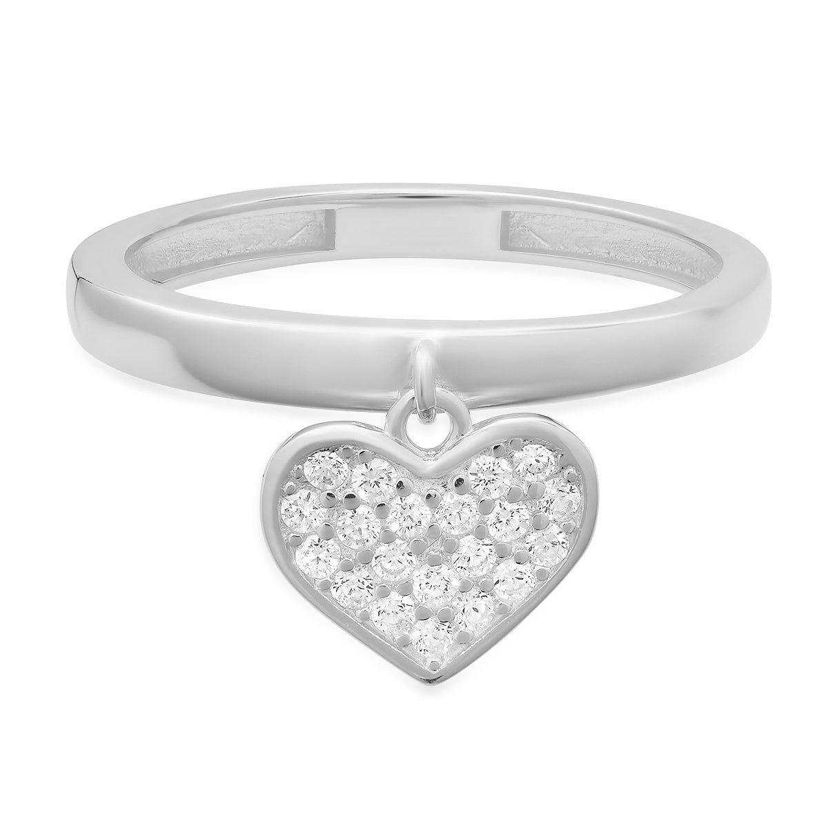 Sterling Silver Dangling Heart CZ Ring