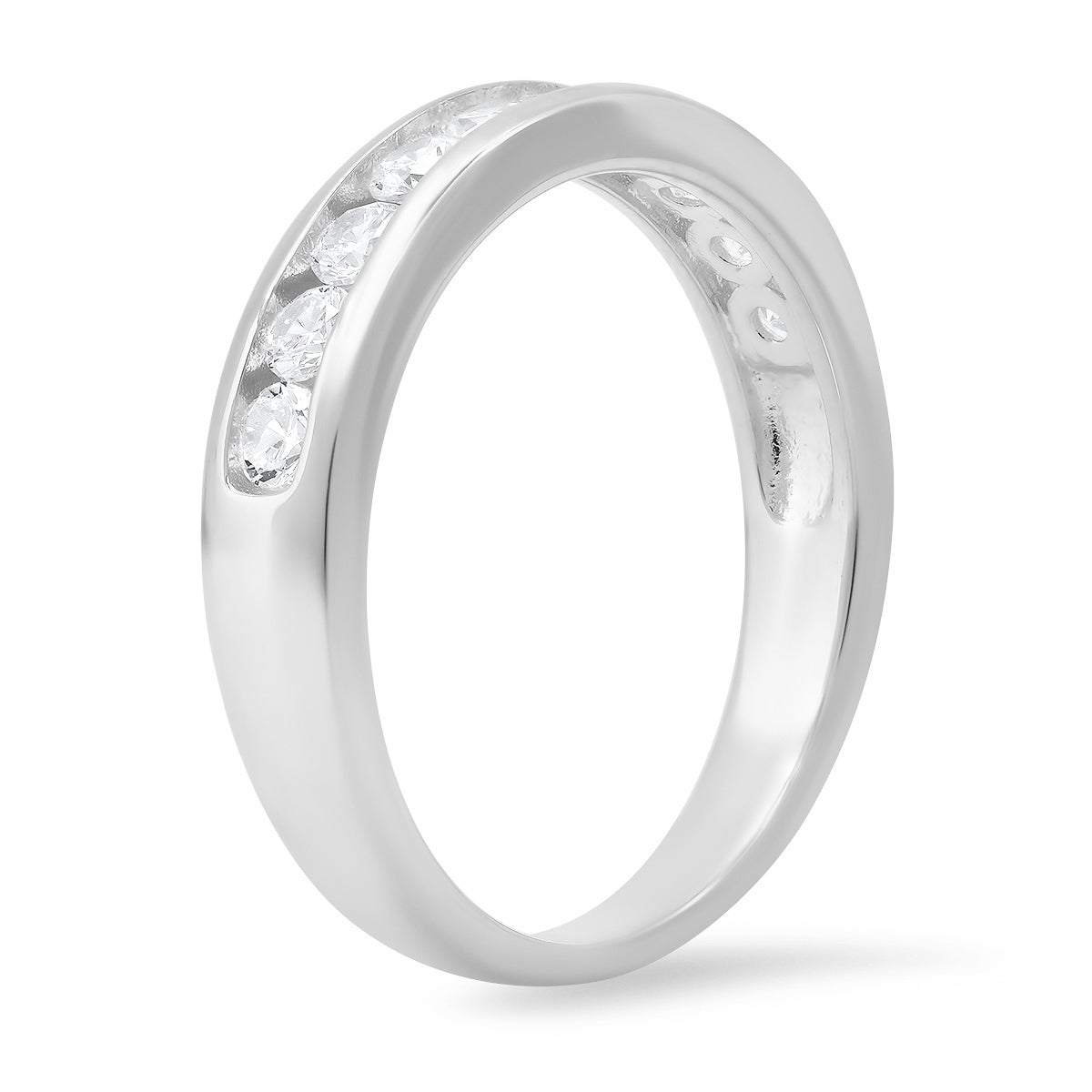 Sterling Silver Channel-set Round CZ Band Ring