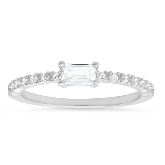 Sterling Silver East/West Baguette-cut CZ Ring