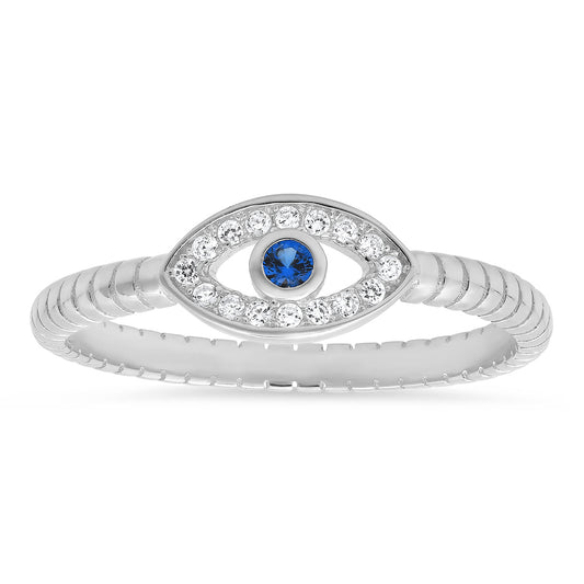 Sterling Silver CZ Evil Eye Ring