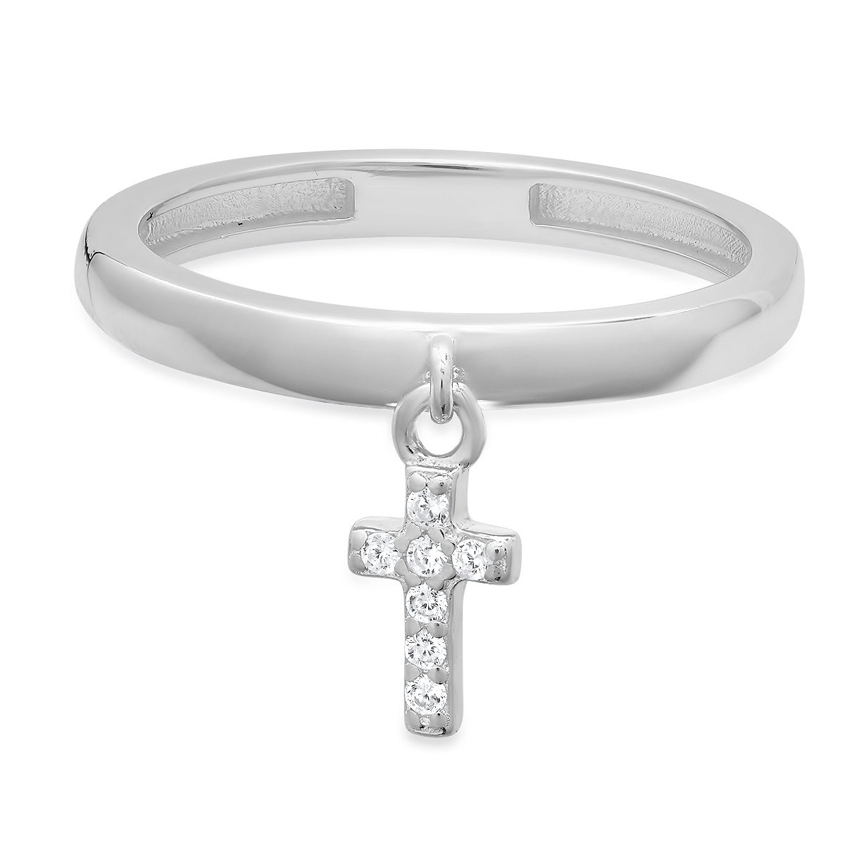 Sterling Silver Dangling Petite Cross CZ Ring