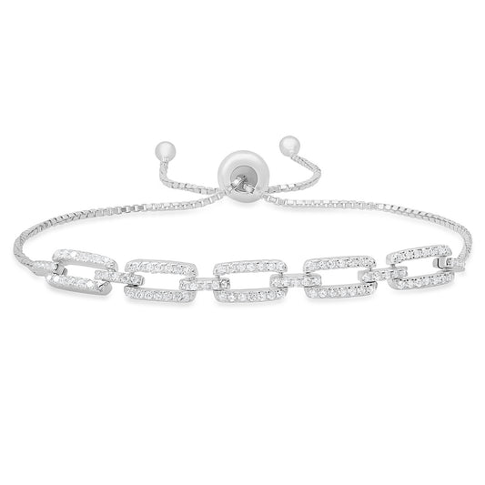 Sterling Silver CZ Paperclip Adjustable Bracelet