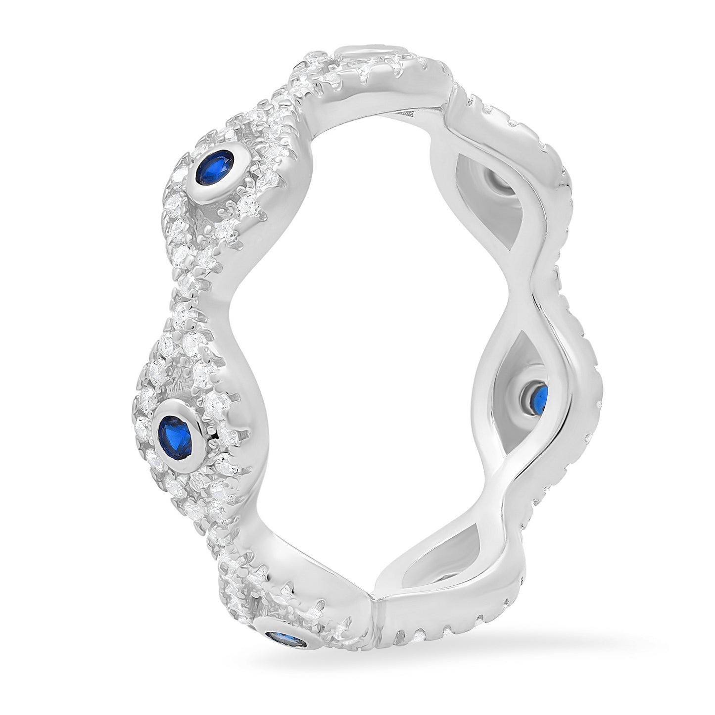 Sterling Silver CZ Evil Eye Eternity Band Ring