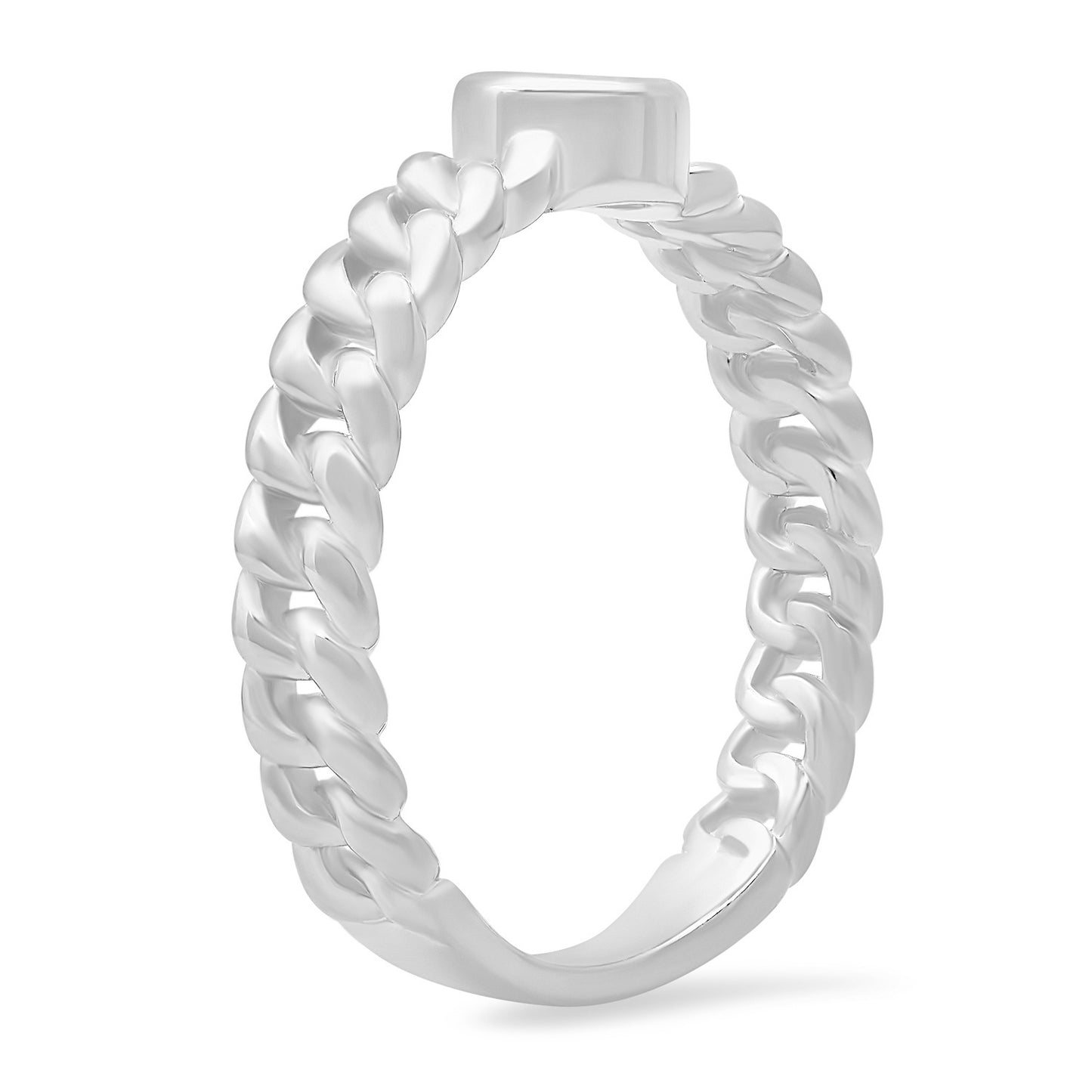 Bezel-set CZ Curb Chain Ring